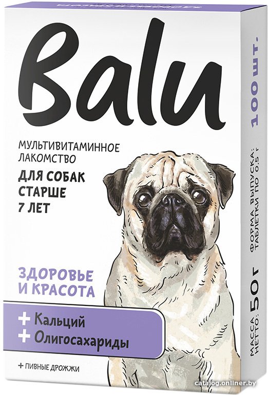 Лакомство для собак Balu Здоровье и красота для собак старше 7 лет 50 г (100 таблеток)