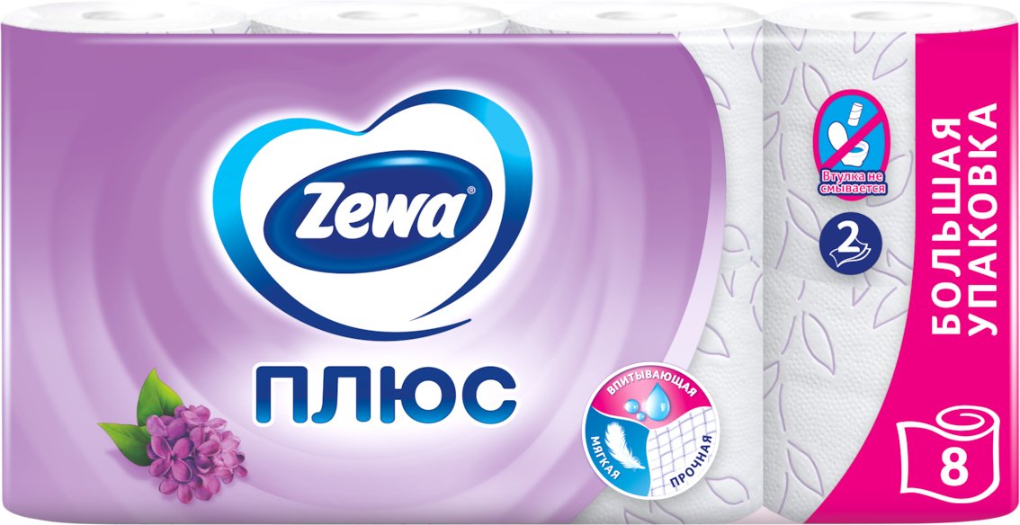 

Туалетная бумага Zewa Плюс Сирень 2 слоя (8 рулонов)
