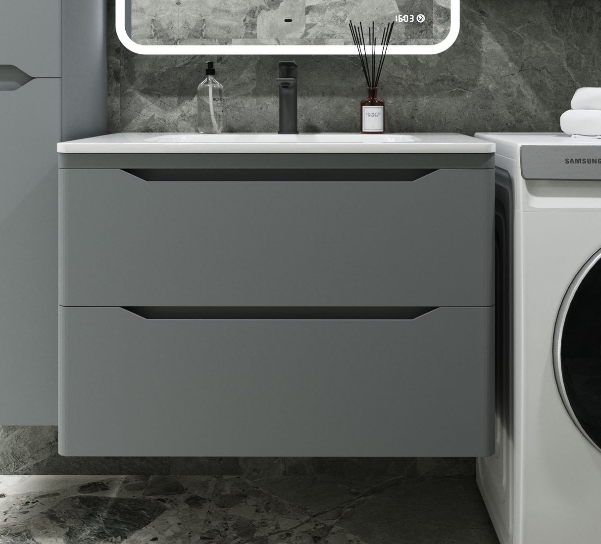 

Symbolite Тумба под умывальник Марелла 80 Люкс Plus 2 ящика (подвесная, серый)