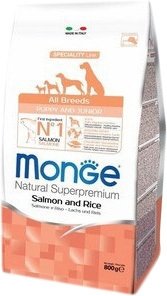 

Сухой корм для собак Monge All Breeds Puppy & Junior Salmone and Rice 0.8 кг