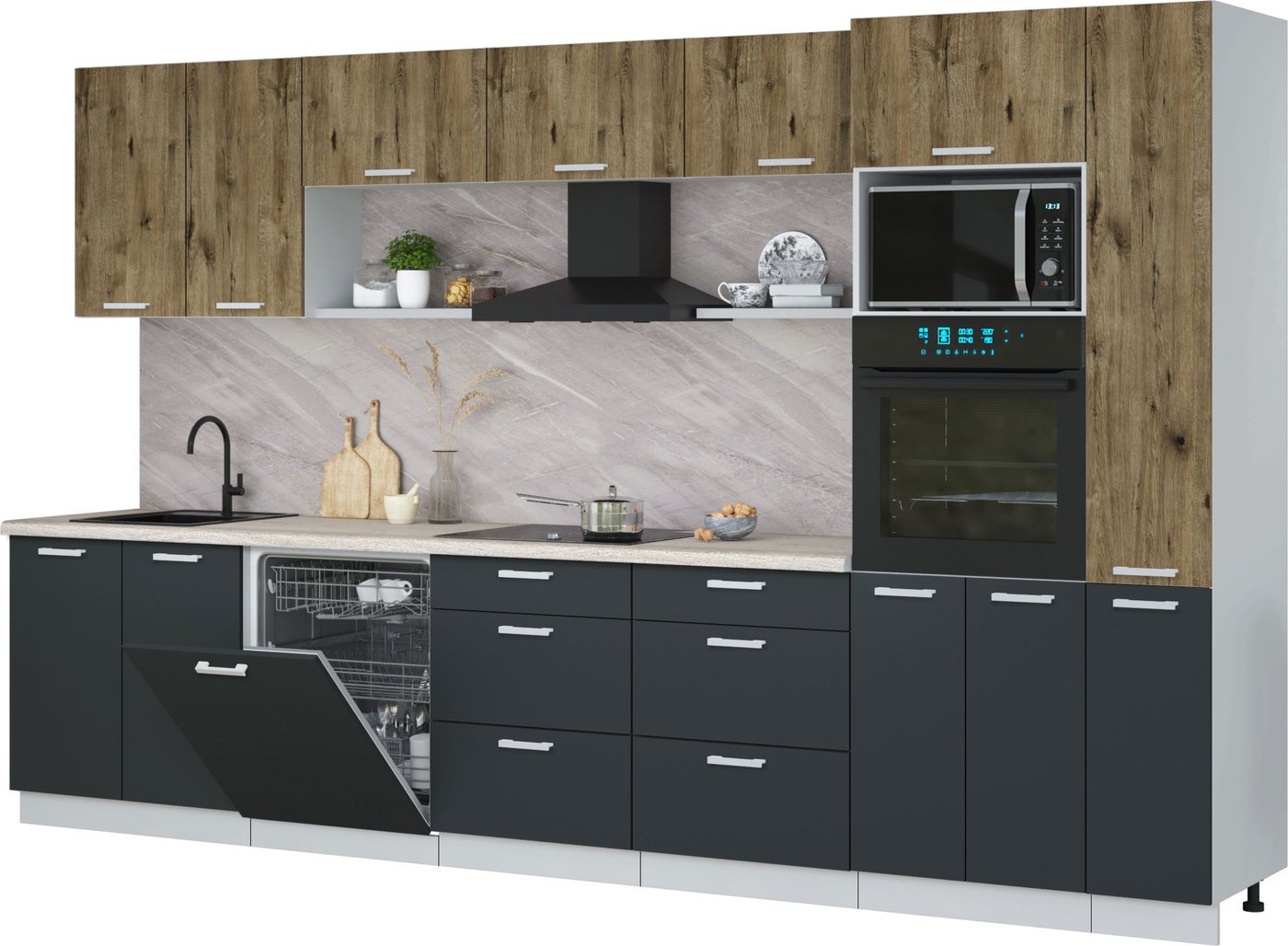 

Готовая кухня Интерлиния Мила Лайт 3.5-ПМ1 (дуб веллингтон/антрацит/травертин серый)