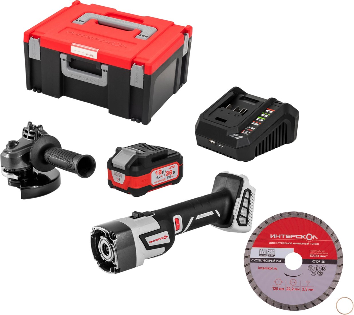 

Угловая шлифмашина Интерскол УШМ-125/36ММ 900.4.1.42 (с 1-им АКБ, кейс)