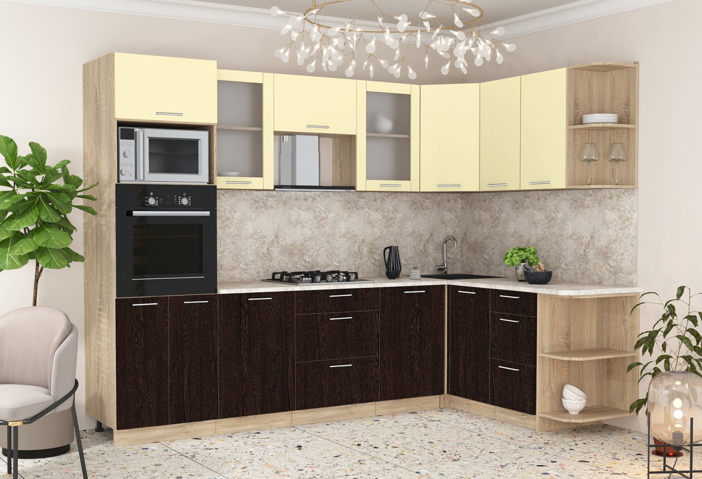 

Готовая кухня Интерлиния Мила 1.68x2.8 правая (ваниль/дуб венге/малага)