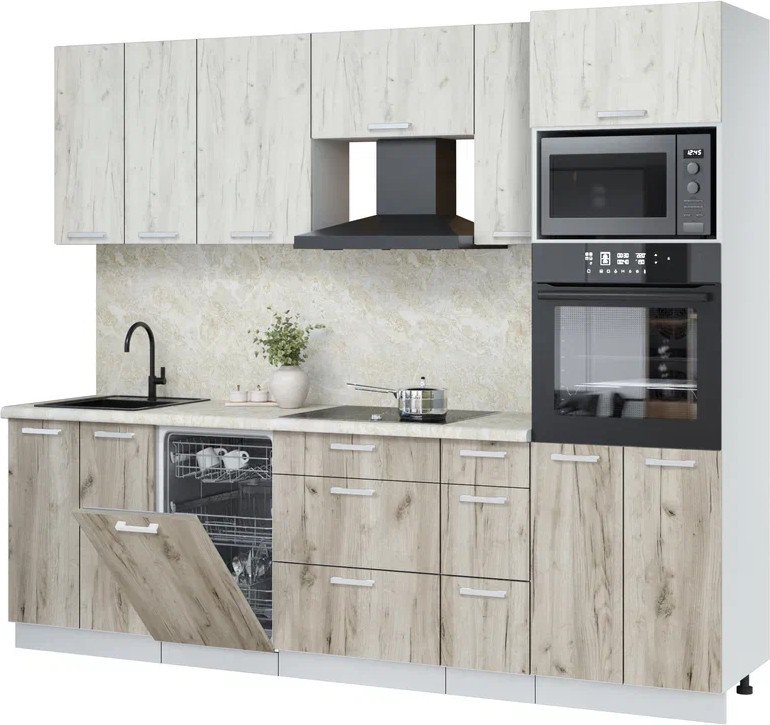 

Готовая кухня Интерлиния Мила Лайт 2.55-ПМ3 (дуб белый/дуб серый/опал светлый)