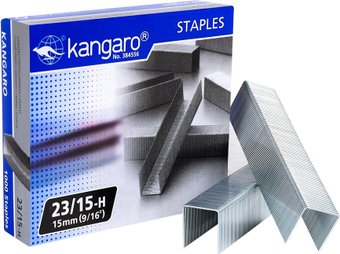 Скобы канцелярские Kangaro 23/15 1000 шт (металлик)