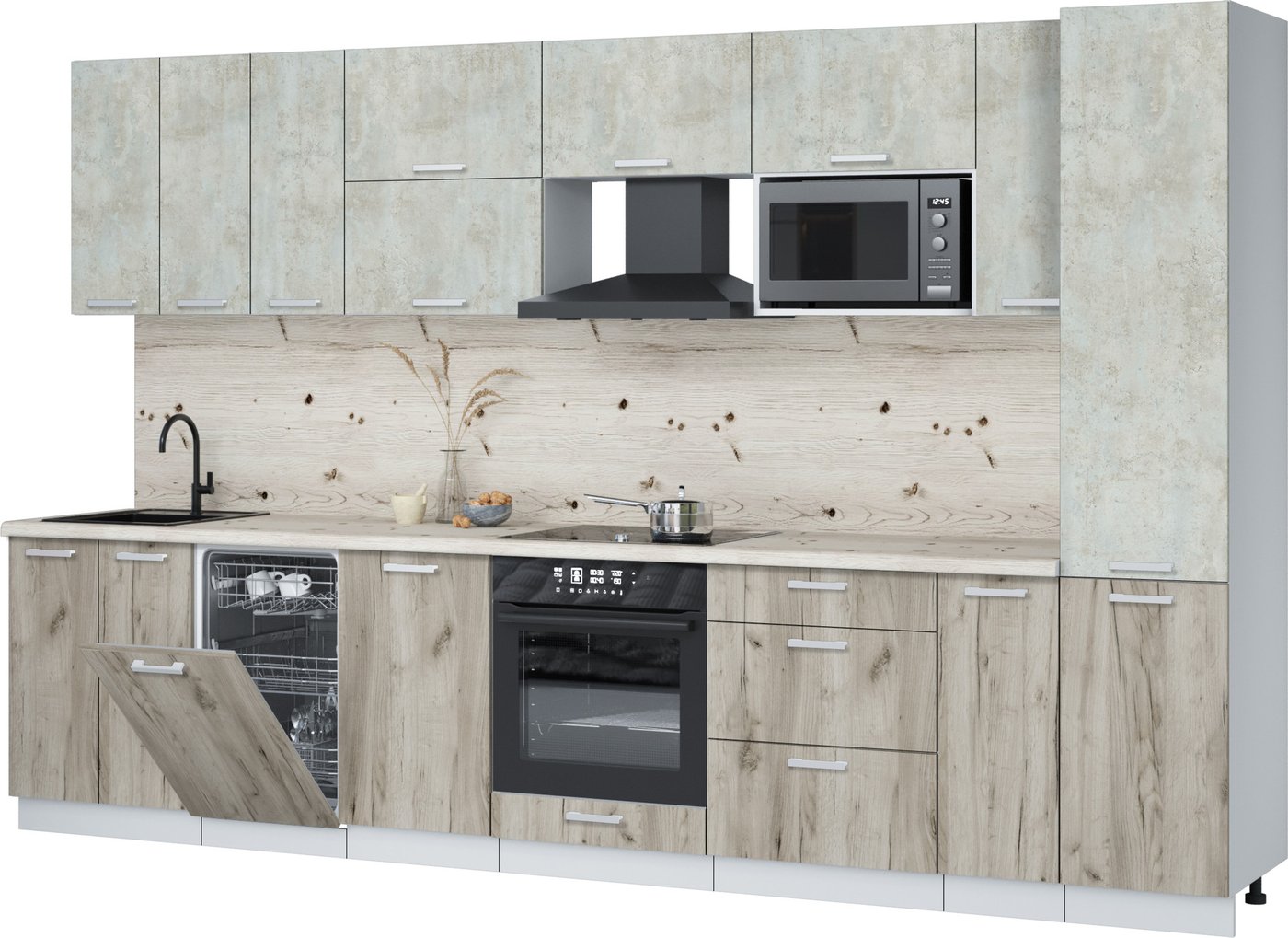 

Готовая кухня Интерлиния Мила Лайт 3.4-ПМ4 (бетон лайт/дуб серый/бискайская сосна)