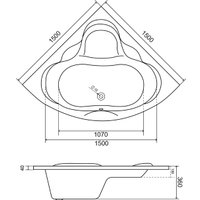 Ванна Lauter Riviera 150x150 21050150 (с ножками, лицевым экраном и сифоном 21Y32001 матовый черный)