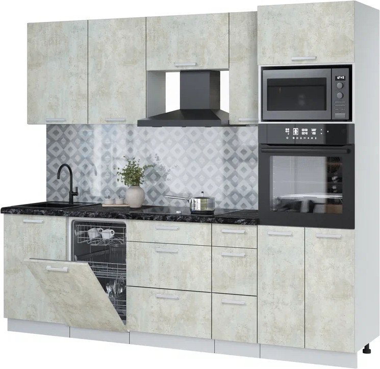 

Готовая кухня Интерлиния Мила Лайт 2.45-ПМ3 (бетон лайт/бетон лайт/кастилло темный)