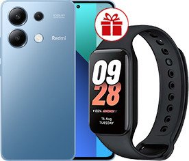 Телефон Xiaomi Redmi Note 13 6GB/128GB с NFC международная версия (ледяной синий) и Xiaomi Redmi Band 8 Active (черный) по акции