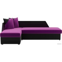 Угловой диван Лига диванов Андора 102689 (левый, микровельвет/экокожа, фиолетовый/черный)