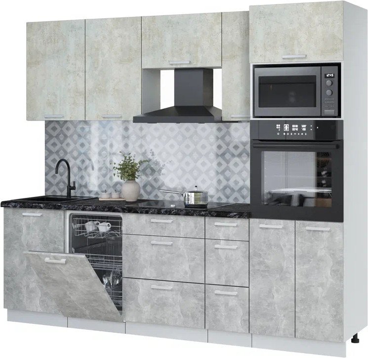 

Готовая кухня Интерлиния Мила Лайт 2.45-ПМ3 (бетон лайт/бетон/кастилло темный)