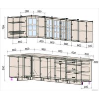 Готовая кухня Интерлиния Мила Деко 1.2x3.2 (слоновая кость/кастилло темный)