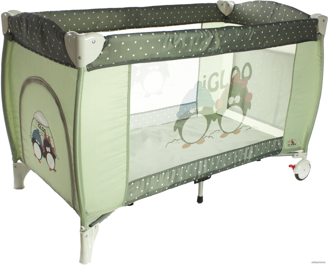 Манеж-кровать ForKiddy Arena Lux Mini (оливковый с пингвинчиками)