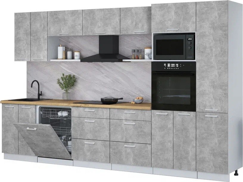 

Готовая кухня Интерлиния Мила Лайт 3.4-ПМ1 (бетон/бетон/дуб бунратти)