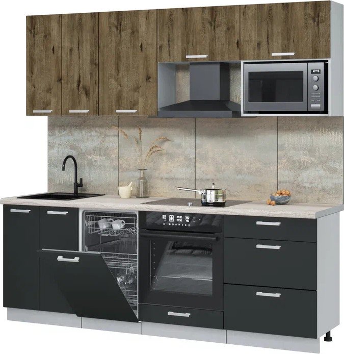 

Готовая кухня Интерлиния Мила Лайт 2.25-ПМ4 (дуб веллингтон/антрацит/травертин серый)