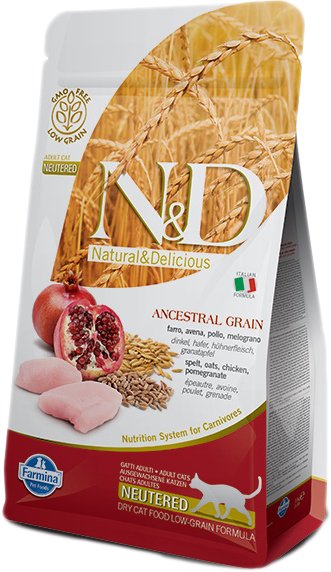 

Сухой корм для кошек Farmina N&D Low Grain Cat Chicken & Pomegranate Neutered (низкое содержание зерна с курицей и гранатом) 5 кг