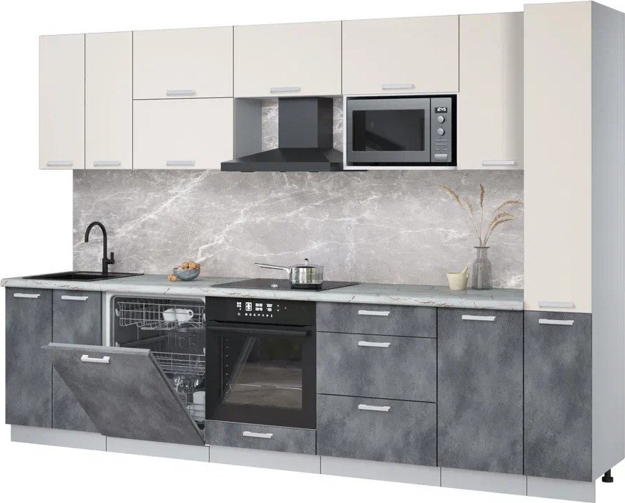 

Готовая кухня Интерлиния Мила Лайт 3.1-ПМ2 (персидский жемчуг/бетон портленд/серый каспий)