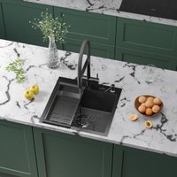 Кухонная мойка Roxen Snake 560220-50-BS (50*48) PVD графит/текстурная поверхность (с коландером и дозатором)