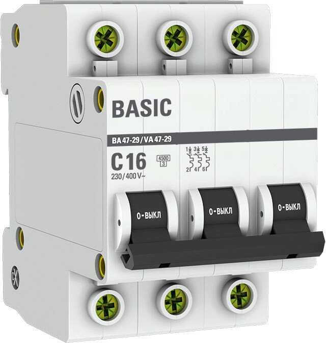 

Выключатель автоматический EKF ВА 47-29 3P 16А (С) 4.5кА mcb4729-3-16C