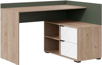 Стол Трия Лео угловой (гикори джексон/белый матовый/дымчатый зеленый)