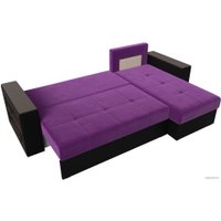 Угловой диван Лига диванов Дубай лайт правый 114185 (микровельвет фиолетовый/экокожа черный)