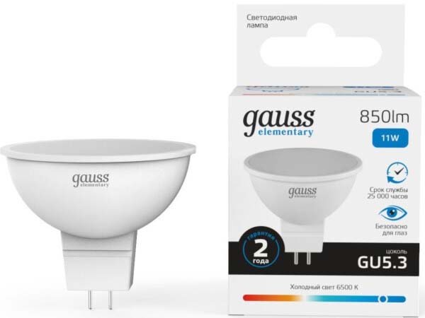 

Светодиодная лампочка Gauss Elementary GU5.3 11W 850lm 6500K 13531