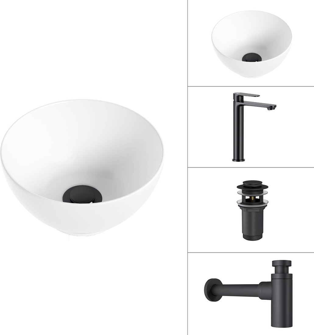 Умывальник Lauter 21601E + Moon 21СК8691BS + сифон 21635B + дон.клапан 21190B (черный матовый)