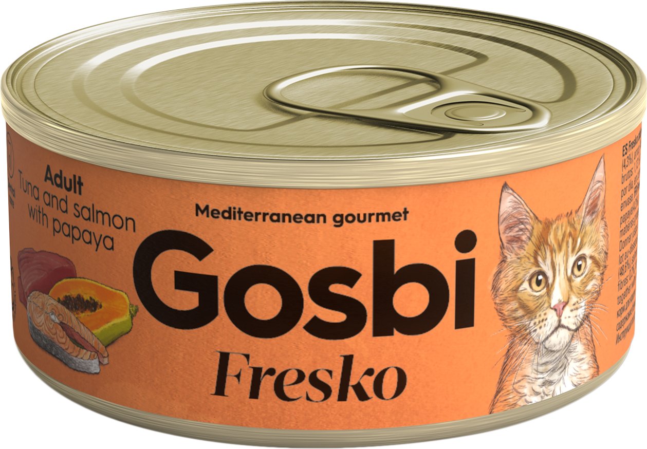 

Консервированный корм для кошек Gosbi Fresco Adult Tuna with Salmon & Papaya (Тунец с лососем и папайей) 70 г