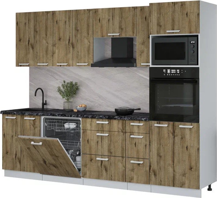 

Готовая кухня Интерлиния Мила Лайт 2.7-ПМ1 (дуб веллингтон/дуб веллингтон/кастилло темный)