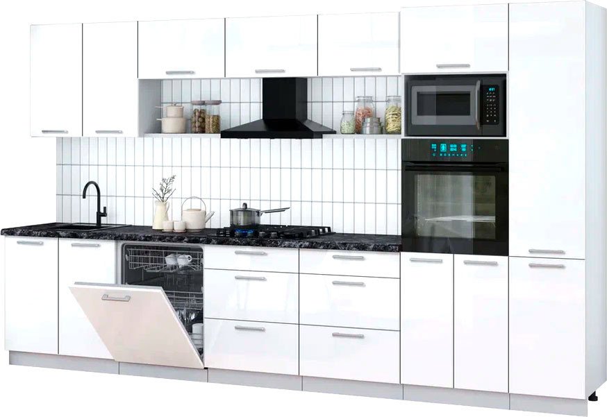 

Готовая кухня Интерлиния Мила Gloss 3.6-ПМ1 (белый глянец/белый глянец/кастилло темный)