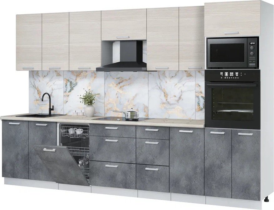 

Готовая кухня Интерлиния Мила Лайт 3.25-ПМ3 (вудлайн кремовый/бетон портленд/бискайская сосна)