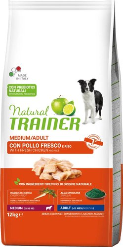 Сухой корм для собак Trainer Для средних пород с курицей, цикорием и спирулиной 12 кг