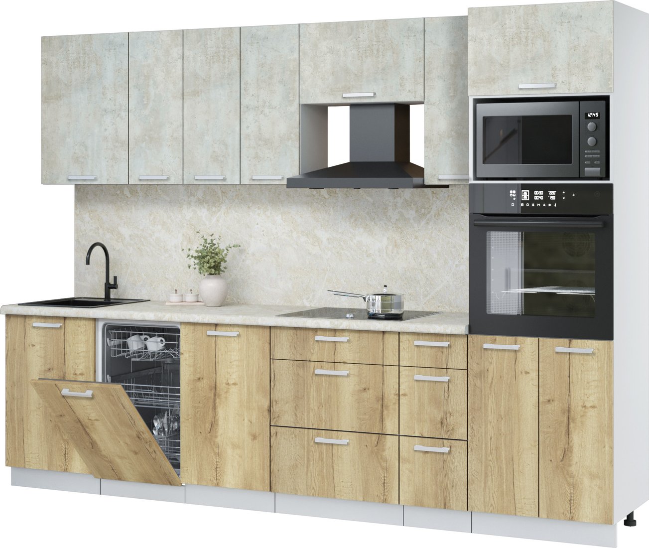 

Готовая кухня Интерлиния Мила Лайт 2.9-ПМ3 (бетон лайт/дуб золотой/опал светлый)