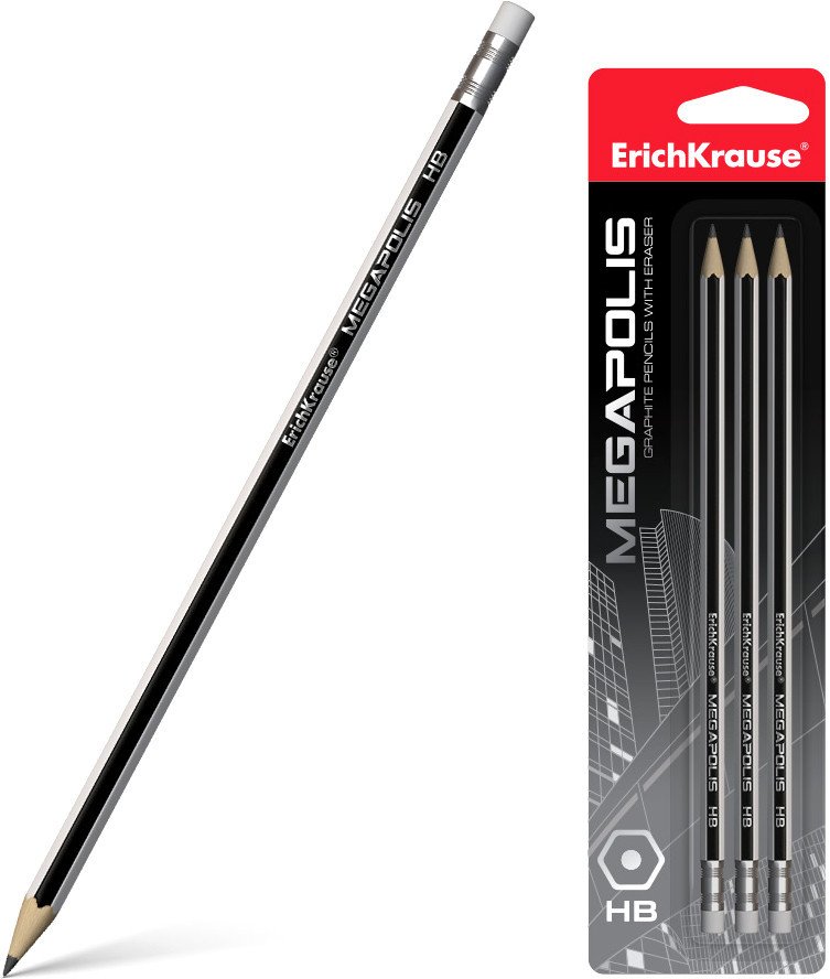 

Набор простых карандашей Erich Krause Megapolis с ластиком HB 44490 (3 шт)