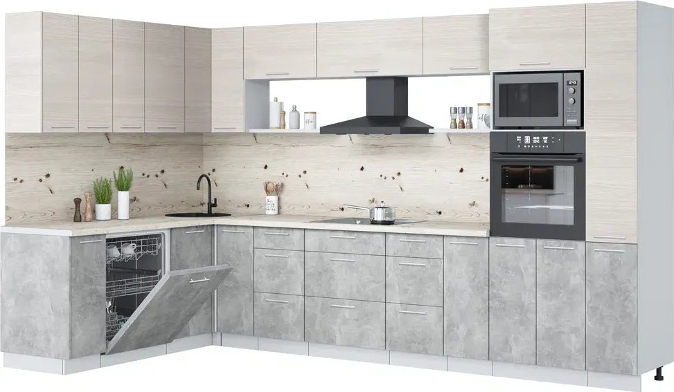 

Готовая кухня Интерлиния Мила Лайт 1.896х3.48 (вудлайн кремовый/бетон/бискайская сосна)