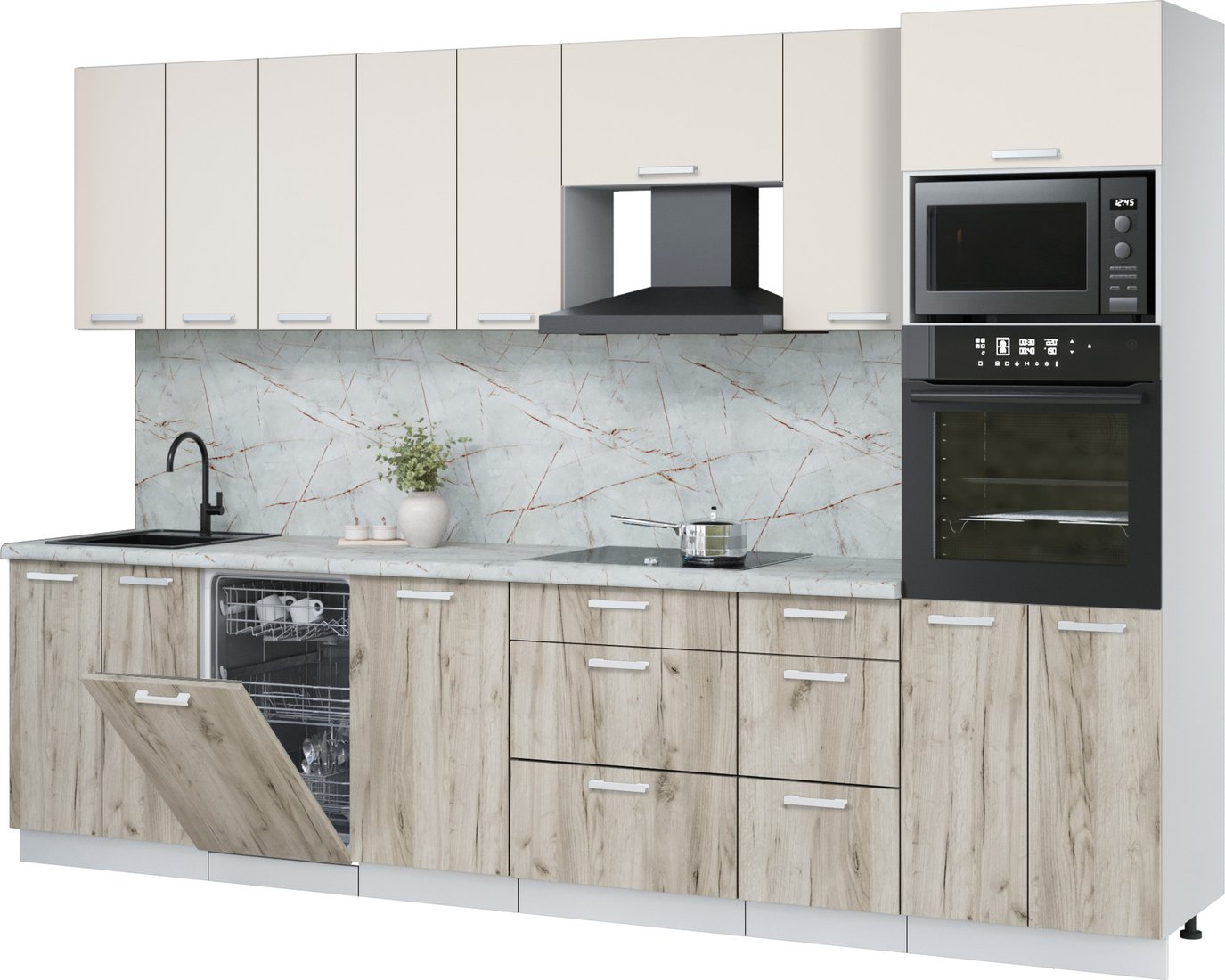 

Готовая кухня Интерлиния Мила Лайт 3.1-ПМ3 (персидский жемчуг/дуб серый/серый каспий)