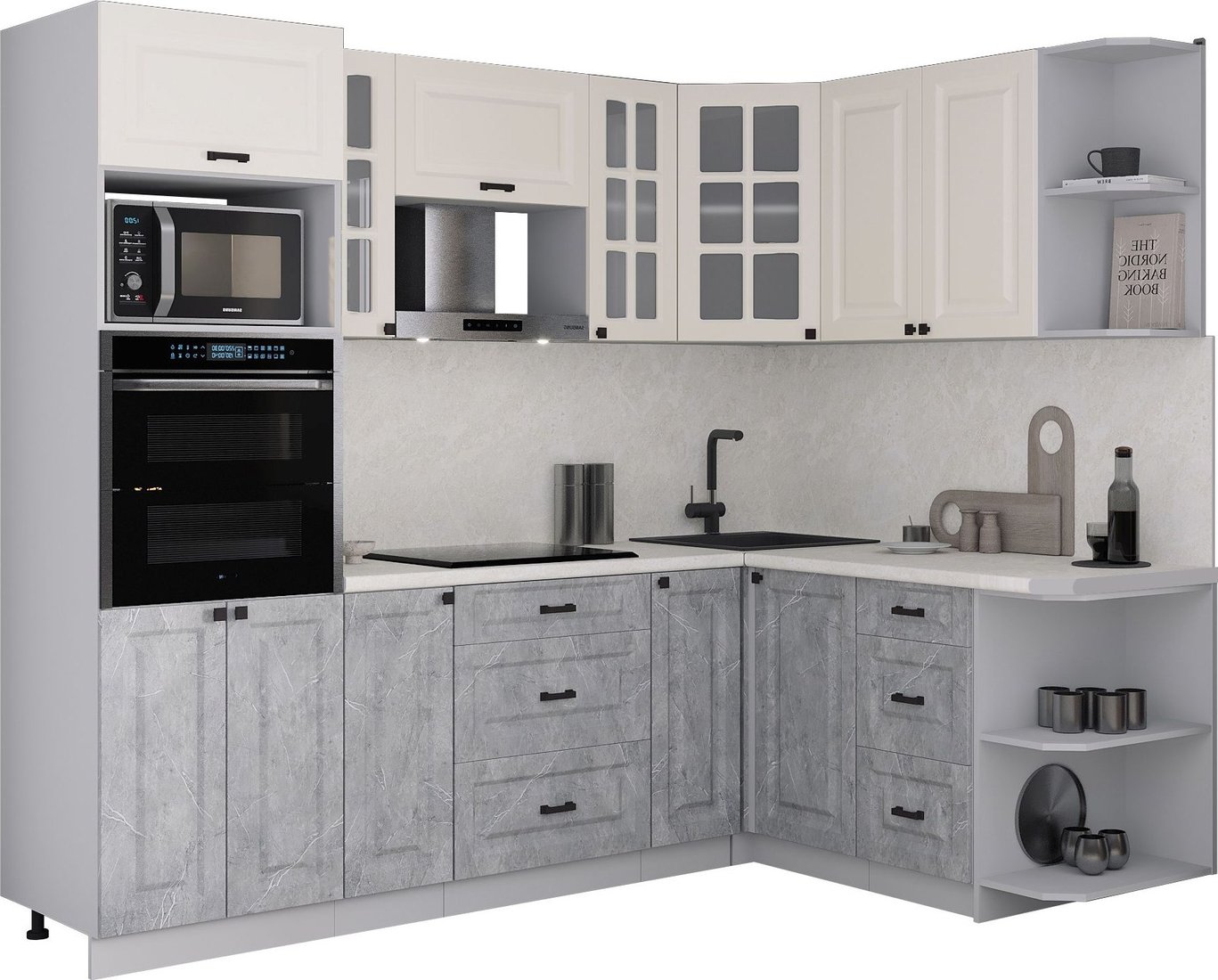 

Готовая кухня Интерлиния Мила Деко 1.68x2.4 PR (керамика/белый/опал светлый)