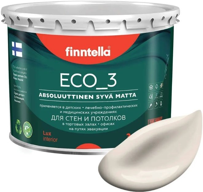 

Краска Finntella Eco 3 Wash and Clean Samppanja F-08-1-3-LG28 2.7 л (св.-бежевый)