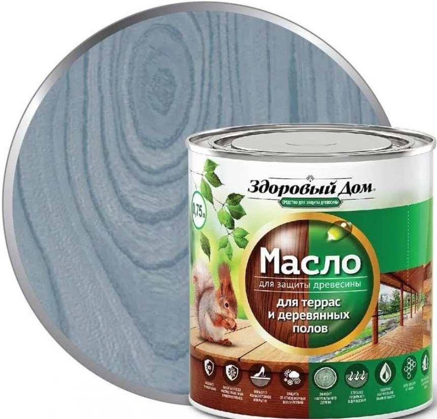 

Масло Здоровый дом Для террас и деревянных полов 1.8 л (серо-голубой)