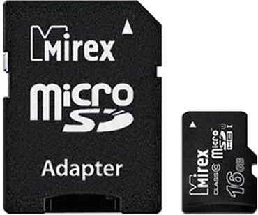 

Карта памяти Mirex microSDHC UHS-I (Class 10) 16GB + адаптер [13613-ADSUHS16]