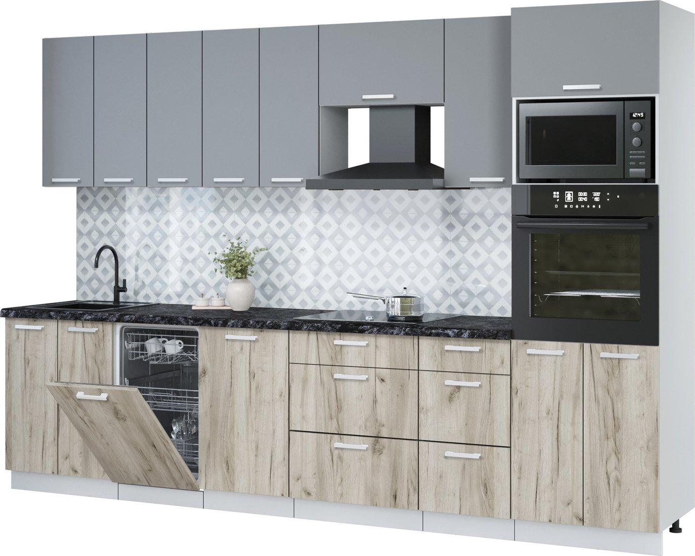 

Готовая кухня Интерлиния Мила Лайт 3.1-ПМ3 (серебро/дуб серый/кастилло темный)