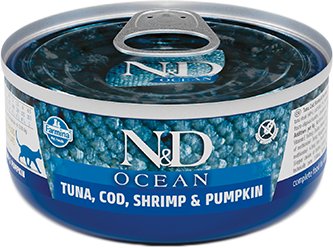 

Консервированный корм для кошек Farmina N&D Ocean Tuna, Cod, Shrimp & Pumpkin Adult (с тунцом, треской, креветками и тыквой) 70 г