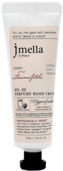 

Jmella Крем для рук In France Femme Fatale Perfume Hand Cream личи, лилия, ваниль 50 мл