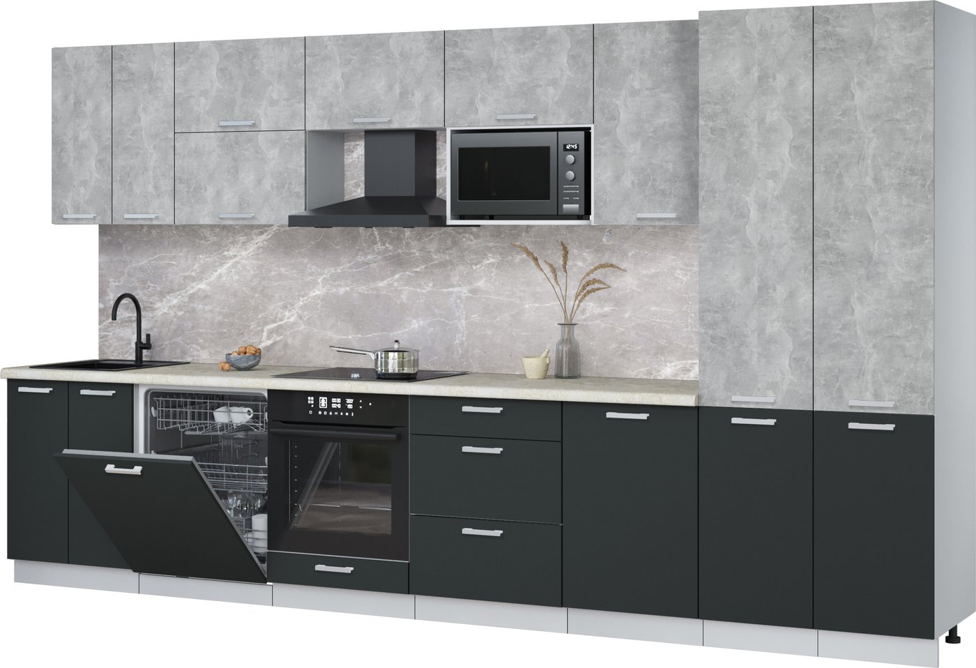 

Готовая кухня Интерлиния Мила Лайт 3.7-ПМ2 (бетон/антрацит/опал светлый)