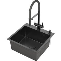 Кухонная мойка Roxen Simple 560220-50B PVD графит (с коландером и дозатором)