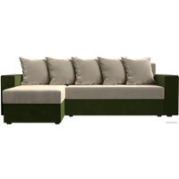 Угловой диван Лига диванов Дубай лайт левый (микровельвет бежевый/зеленый)