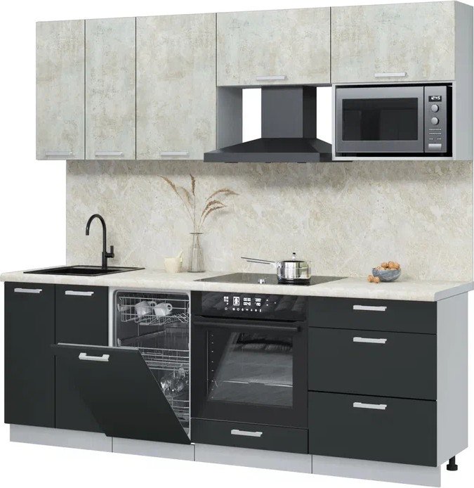 

Готовая кухня Интерлиния Мила Лайт 2.25-ПМ4 ( бетон лайт/антрацит/опал светлый)