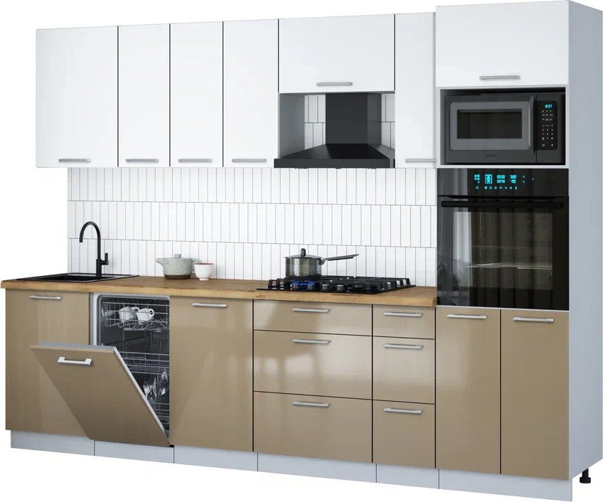 

Готовая кухня Интерлиния Мила Gloss 2.9-ПМ3 (капучино глянец/белый/дуб бунратти)