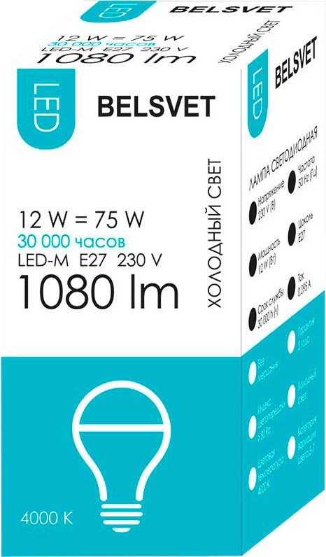 

Светодиодная лампочка Belsvet LED-M A60 E27 12 Вт 4000 К