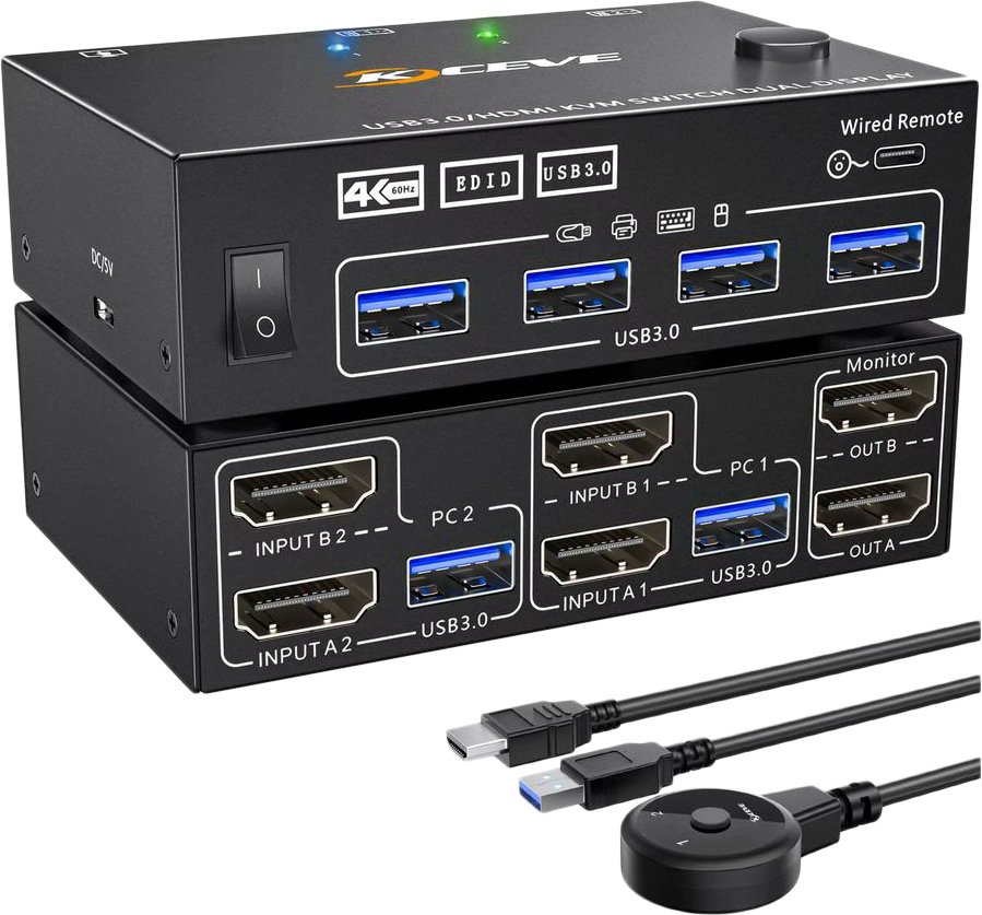 

KVM переключатель USBTOP 2х2 HDMI 2.0 4K60Гц USB3.0